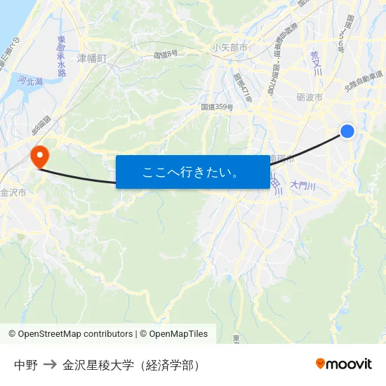 中野 to 金沢星稜大学（経済学部） map