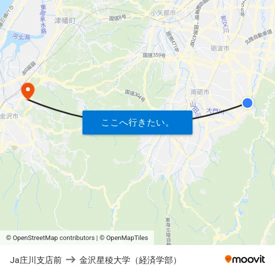 Ja庄川支店前 to 金沢星稜大学（経済学部） map