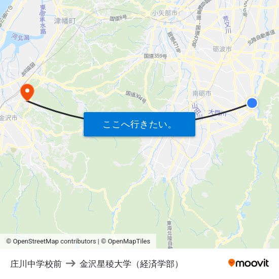 庄川中学校前 to 金沢星稜大学（経済学部） map