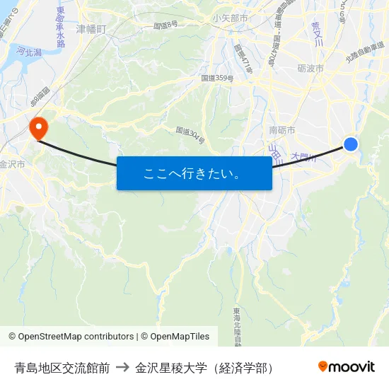 青島地区交流館前 to 金沢星稜大学（経済学部） map