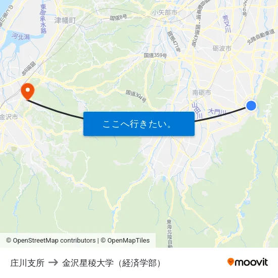 庄川支所 to 金沢星稜大学（経済学部） map