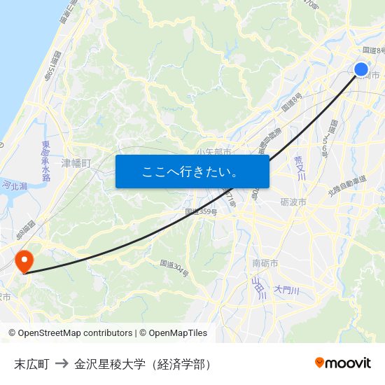 末広町 to 金沢星稜大学（経済学部） map