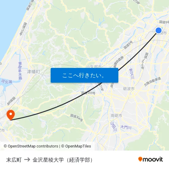 末広町 to 金沢星稜大学（経済学部） map
