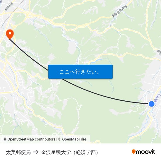 太美郵便局 to 金沢星稜大学（経済学部） map