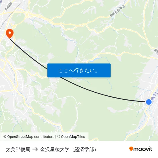 太美郵便局 to 金沢星稜大学（経済学部） map
