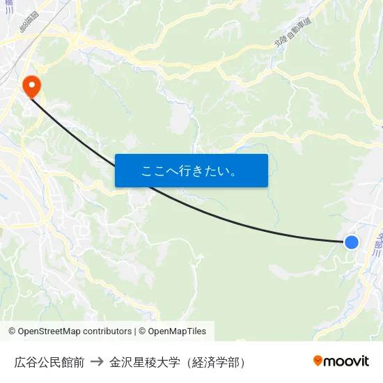 広谷公民館前 to 金沢星稜大学（経済学部） map