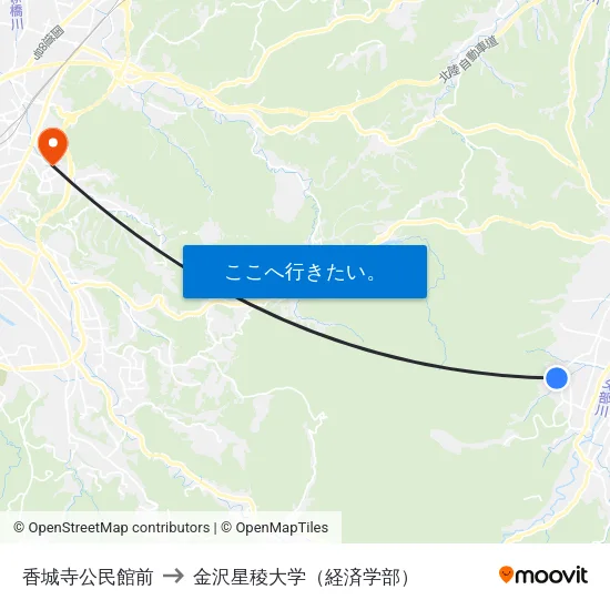 香城寺公民館前 to 金沢星稜大学（経済学部） map