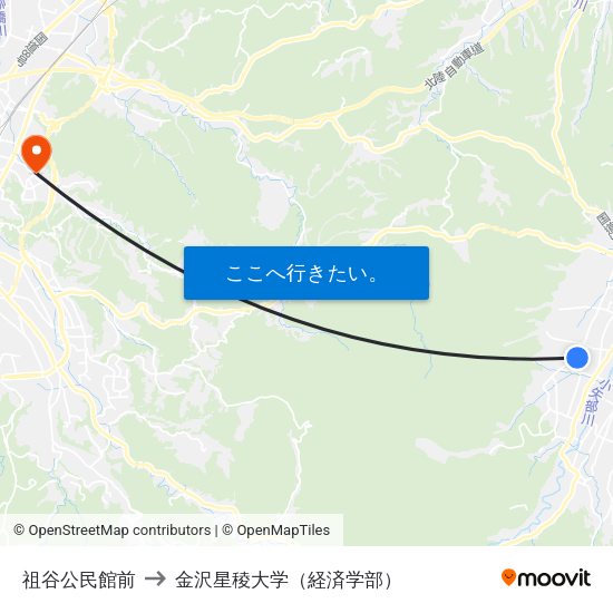祖谷公民館前 to 金沢星稜大学（経済学部） map