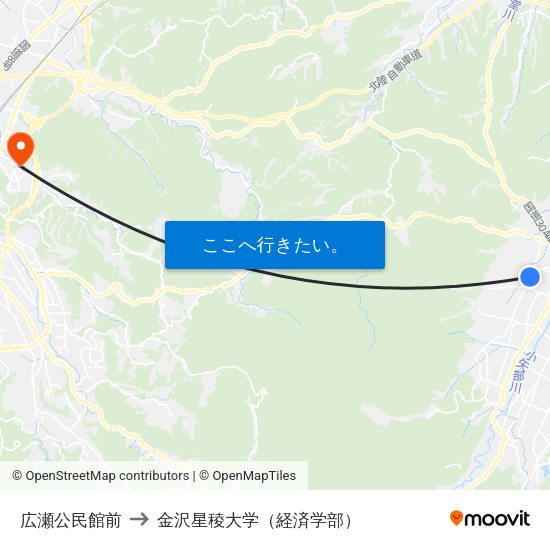 広瀬公民館前 to 金沢星稜大学（経済学部） map