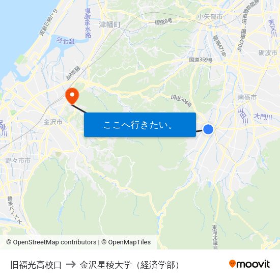 旧福光高校口 to 金沢星稜大学（経済学部） map