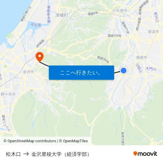 松木口 to 金沢星稜大学（経済学部） map