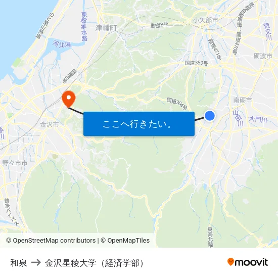 和泉 to 金沢星稜大学（経済学部） map
