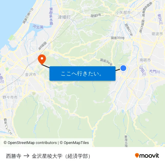 西勝寺 to 金沢星稜大学（経済学部） map