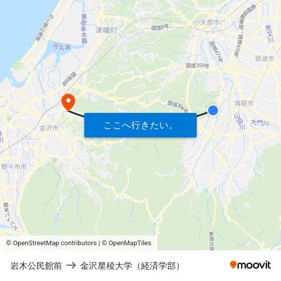 岩木公民館前 to 金沢星稜大学（経済学部） map