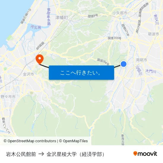 岩木公民館前 to 金沢星稜大学（経済学部） map
