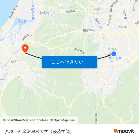 八塚 to 金沢星稜大学（経済学部） map