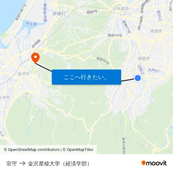 宗守 to 金沢星稜大学（経済学部） map