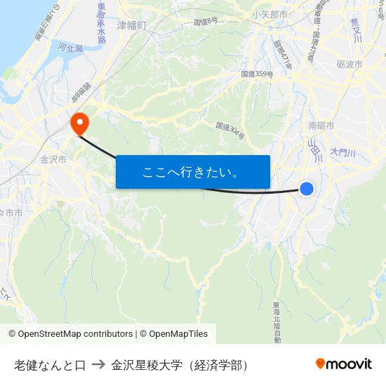 老健なんと口 to 金沢星稜大学（経済学部） map