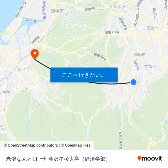 老健なんと口 to 金沢星稜大学（経済学部） map