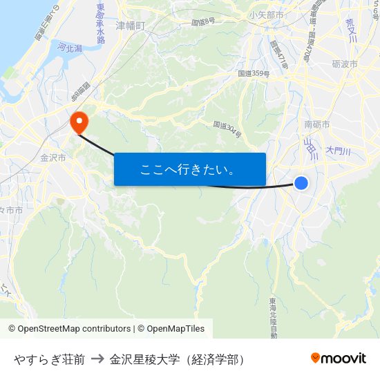 やすらぎ荘前 to 金沢星稜大学（経済学部） map