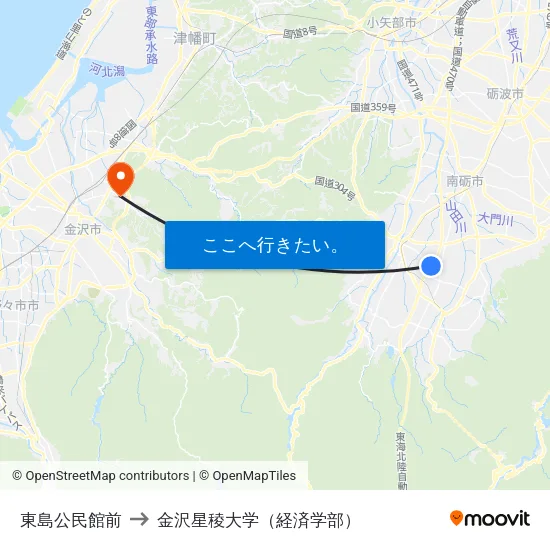 東島公民館前 to 金沢星稜大学（経済学部） map