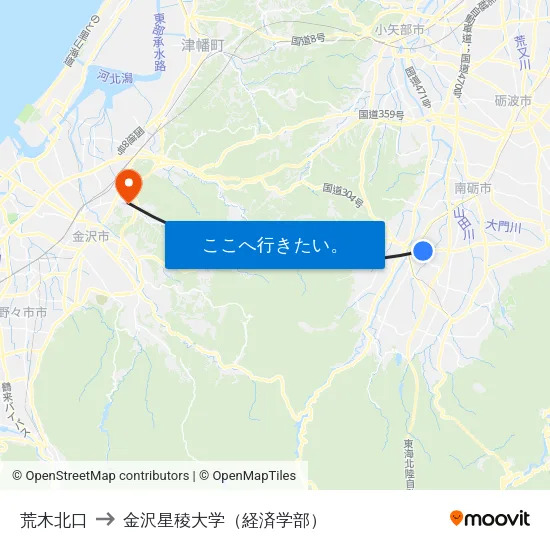 荒木北口 to 金沢星稜大学（経済学部） map