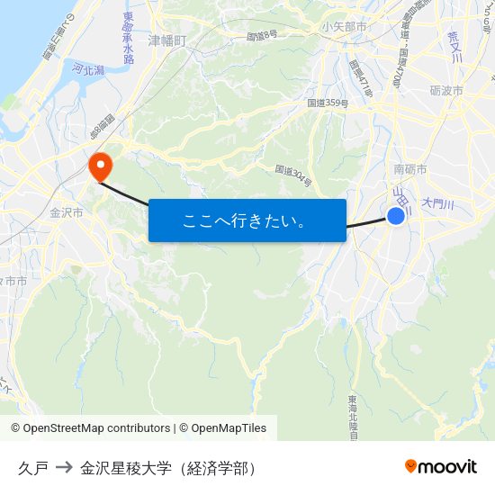 久戸 to 金沢星稜大学（経済学部） map