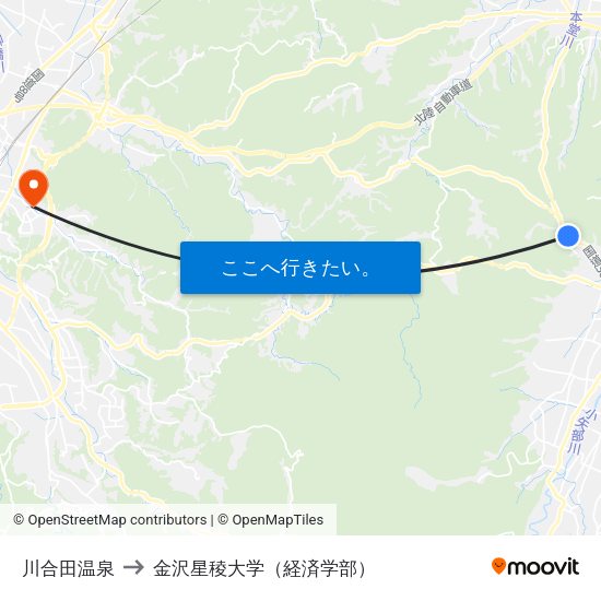 川合田温泉 to 金沢星稜大学（経済学部） map