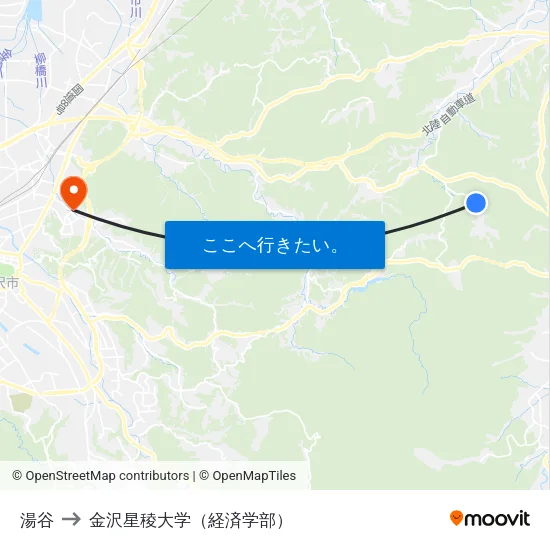 湯谷 to 金沢星稜大学（経済学部） map