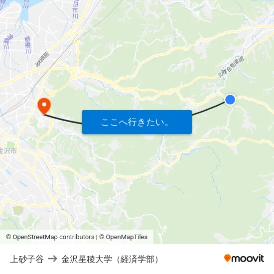 上砂子谷 to 金沢星稜大学（経済学部） map