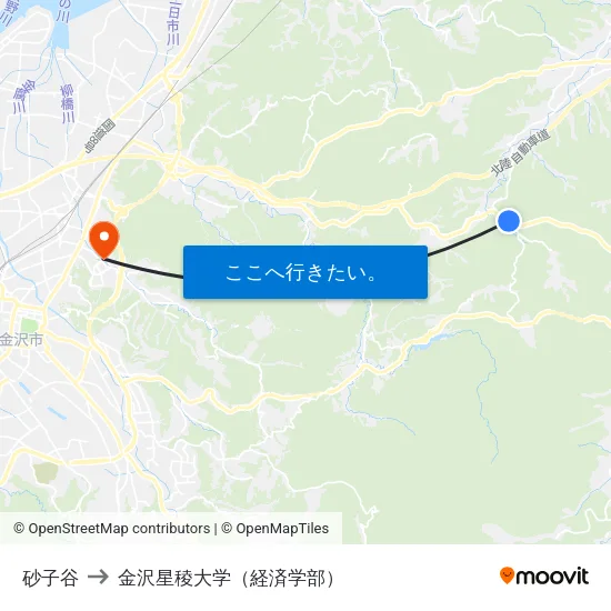 砂子谷 to 金沢星稜大学（経済学部） map