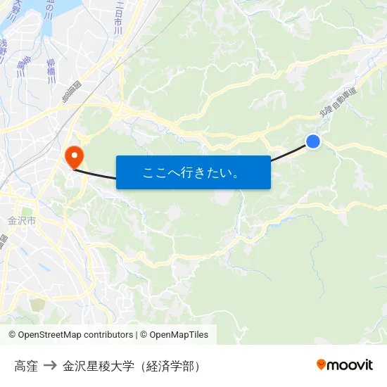 高窪 to 金沢星稜大学（経済学部） map