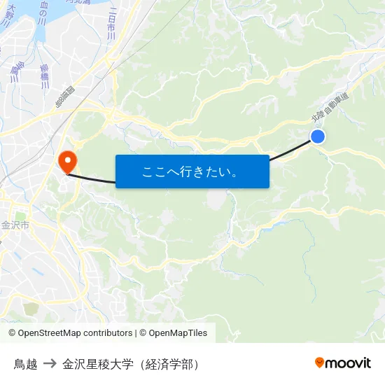 鳥越 to 金沢星稜大学（経済学部） map