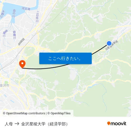 人母 to 金沢星稜大学（経済学部） map