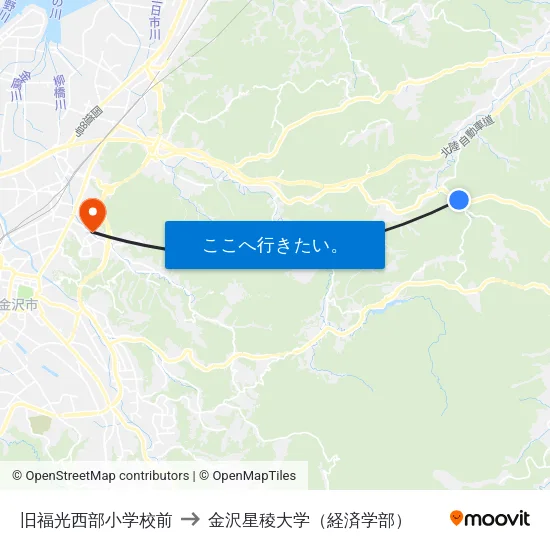 旧福光西部小学校前 to 金沢星稜大学（経済学部） map