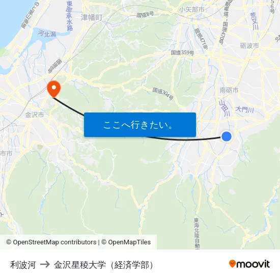 利波河 to 金沢星稜大学（経済学部） map