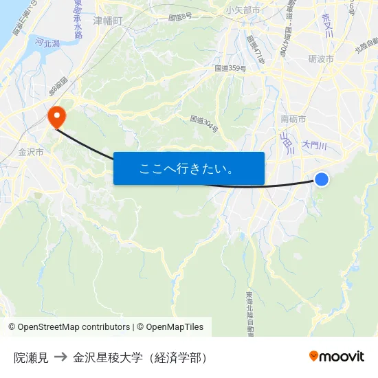 院瀬見 to 金沢星稜大学（経済学部） map