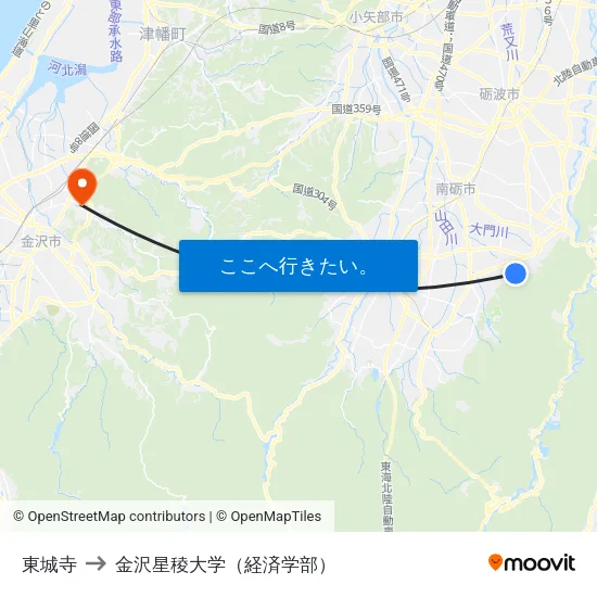 東城寺 to 金沢星稜大学（経済学部） map