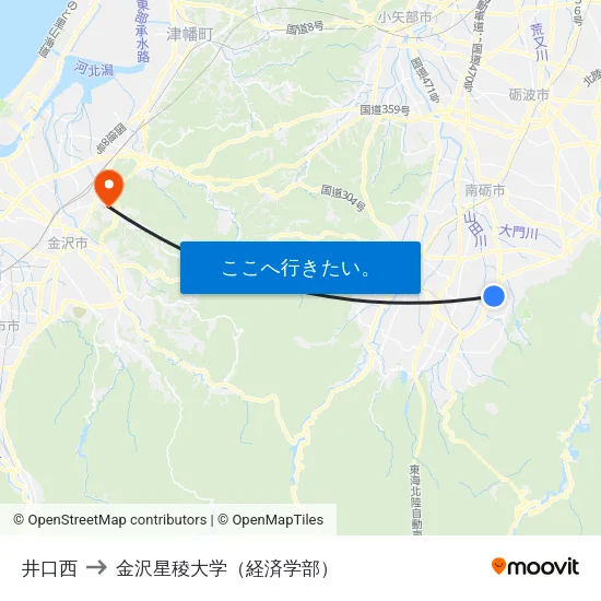 井口西 to 金沢星稜大学（経済学部） map