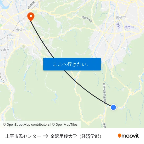 上平市民センター to 金沢星稜大学（経済学部） map