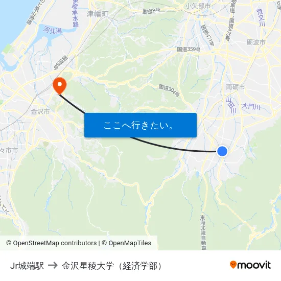 Jr城端駅 to 金沢星稜大学（経済学部） map