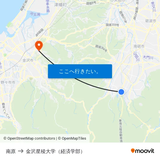 南原 to 金沢星稜大学（経済学部） map
