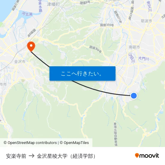 安楽寺前 to 金沢星稜大学（経済学部） map