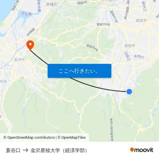 蓑谷口 to 金沢星稜大学（経済学部） map