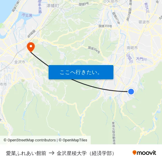 愛菜ふれあい館前 to 金沢星稜大学（経済学部） map