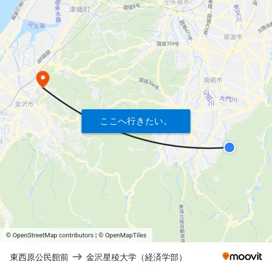 東西原公民館前 to 金沢星稜大学（経済学部） map