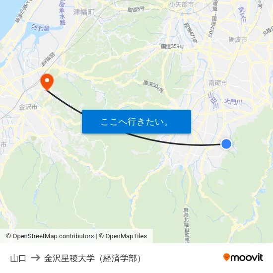 山口 to 金沢星稜大学（経済学部） map
