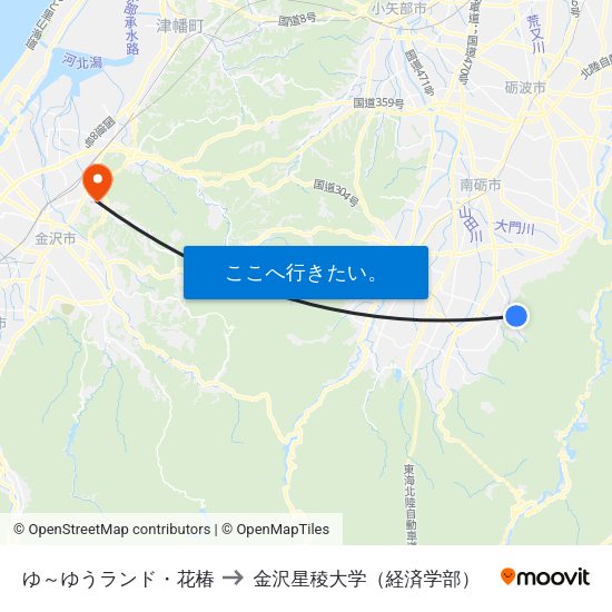 ゆ～ゆうランド・花椿 to 金沢星稜大学（経済学部） map