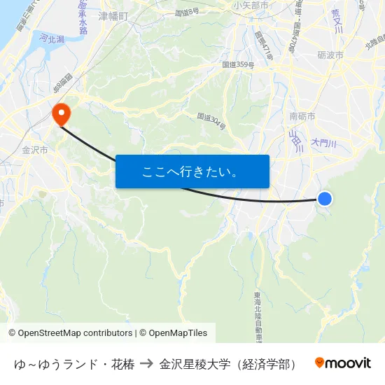 ゆ～ゆうランド・花椿 to 金沢星稜大学（経済学部） map