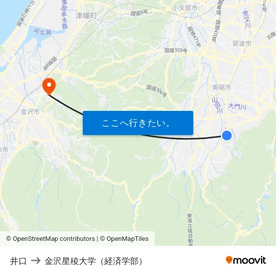 井口 to 金沢星稜大学（経済学部） map